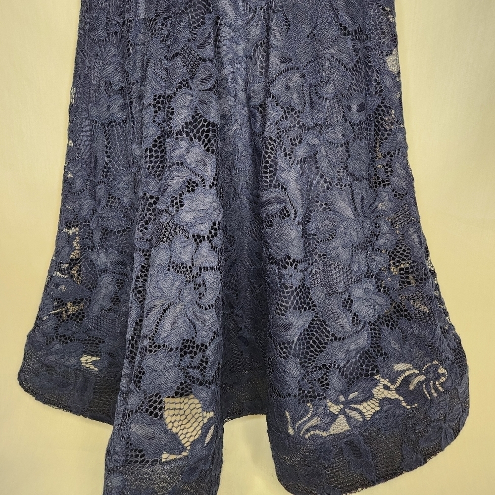 Papya Elegant Navy Floral Lace Dress Lined Womens M Baby Doll. - Picture 2 of 8